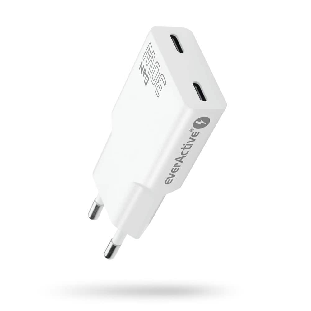 EVERACTIVE ŁADOWARKA SIECIOWA 2 X USB-C QUICK CHARGE 4+ 30W SUPER SLIM BIAŁA SC-385Q — zdjęcie 1 z 6