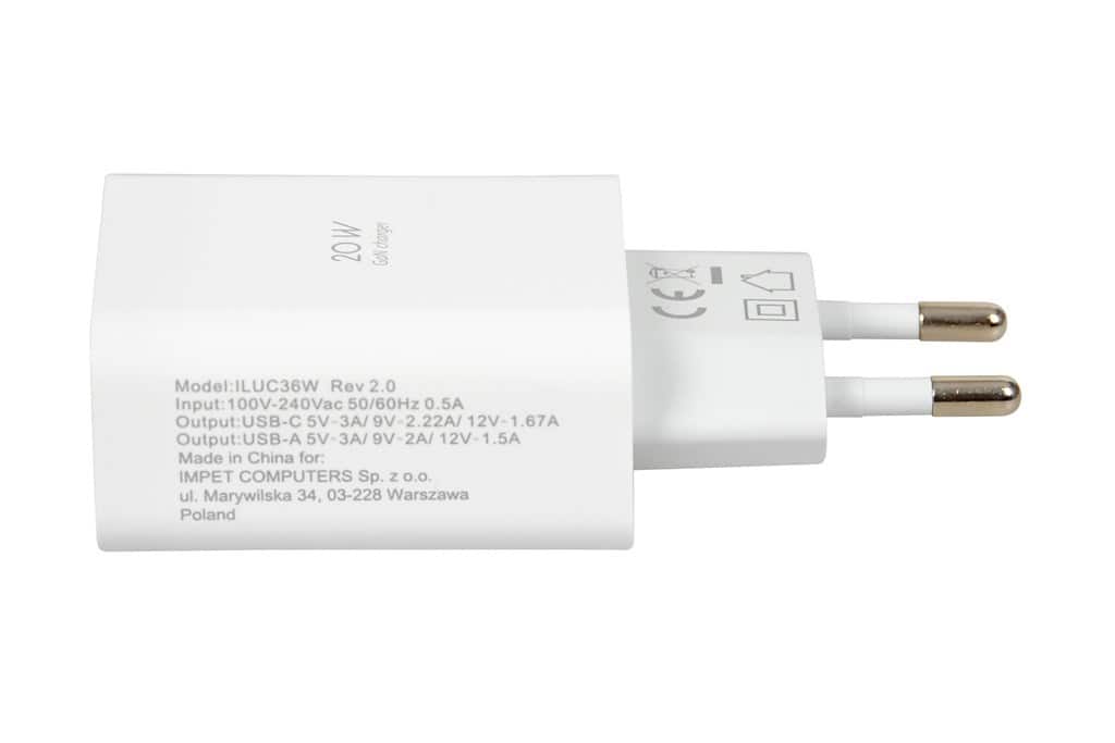ŁADOWARKA SIECIOWA I-BOX C-36 PD20W USB-C + USB-A — zdjęcie 1 z 7