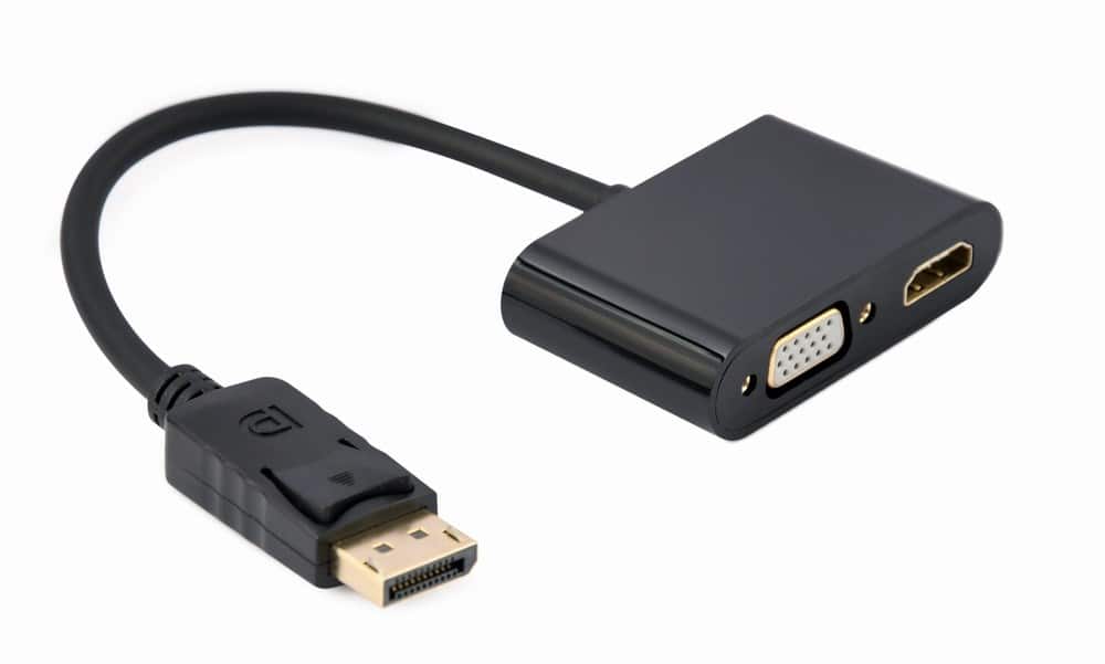 GEMBIRD ADAPTER NA KABLU DISPLAYPORT MĘSKI NA ŻEŃSKI HDMI + ŻEŃSKI VGA CZARNY, 10CM — zdjęcie 1 z 2