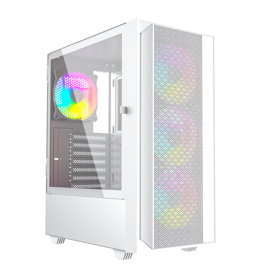 GEMBIRD OBUDOWA FORNAX 4000W MIDI-TOWER (2X USB 3.0, 1X USB 2.0, HD AUDIO, SZKLANY PANEL BOCZNY, PODŚWIETLENIE ARGB) BIAŁA — zdjęcie 1 z 8