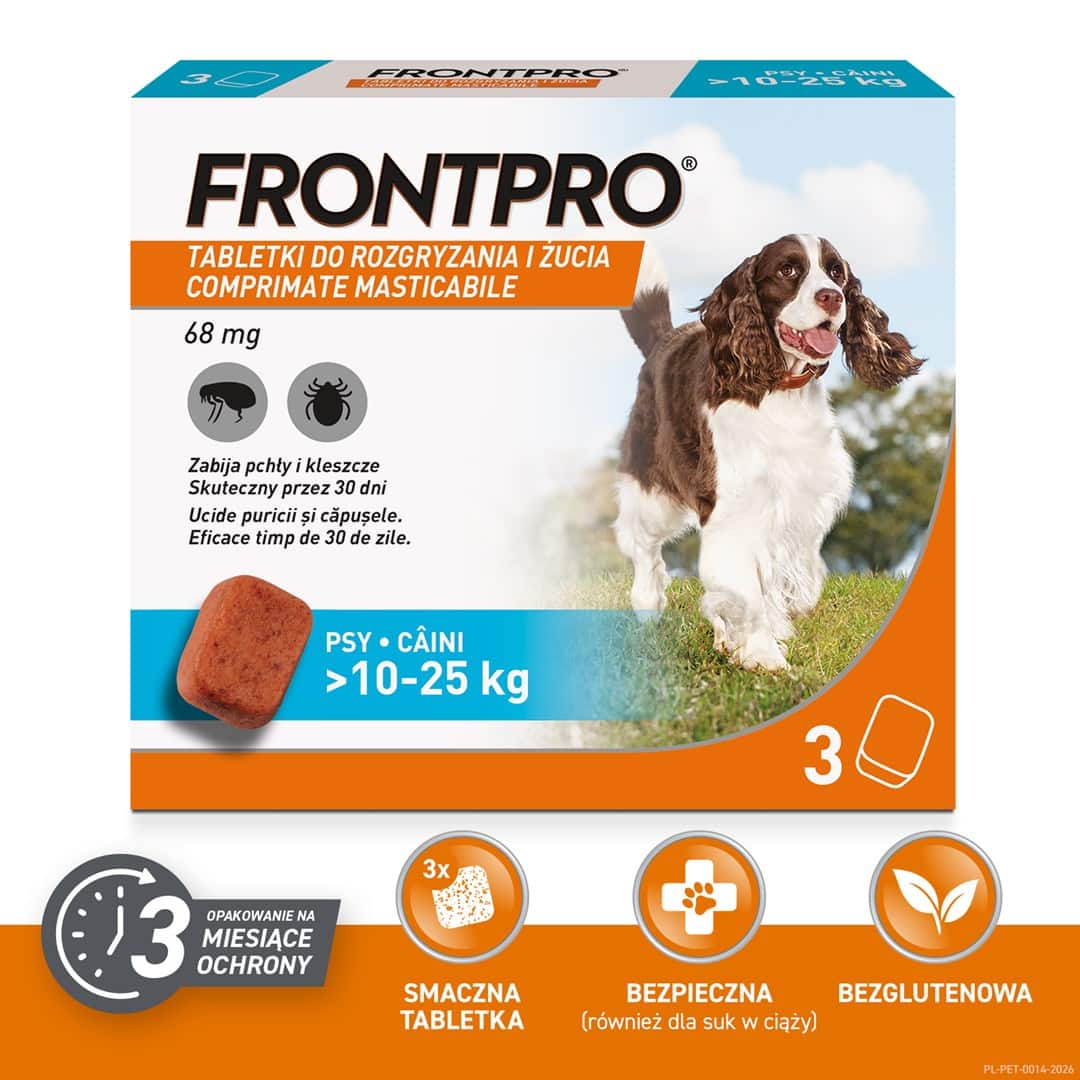 FRONTPRO Tabletki na pchły i kleszcze dla psa (>10-25 kg) - 3x 68mg — zdjęcie 1 z 7