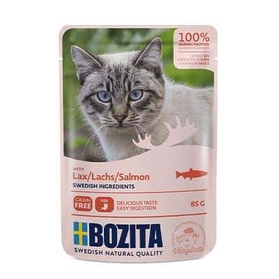 BOZITA Mięsne kawałki w sosie z łososiem - saszetka dla kota - 85g