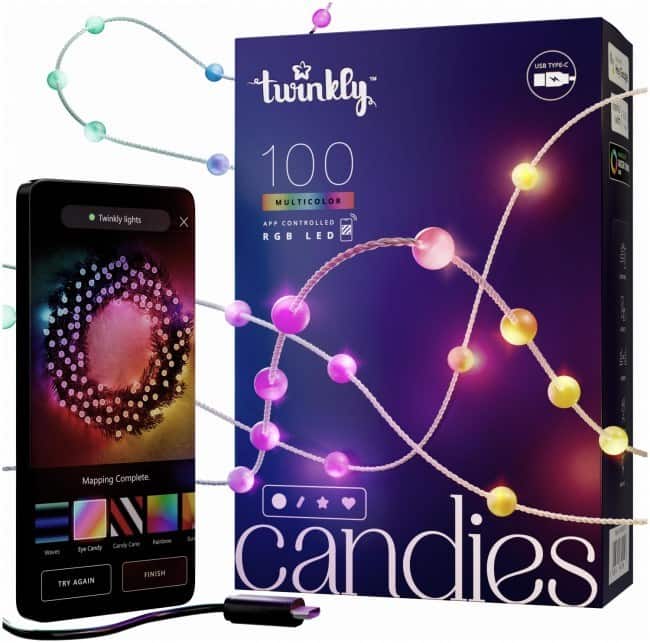 Twinkly Candies – 100 Lampki w kształcie pereł RGB LEDs, zielony przewód, USB-C — zdjęcie 1 z 7