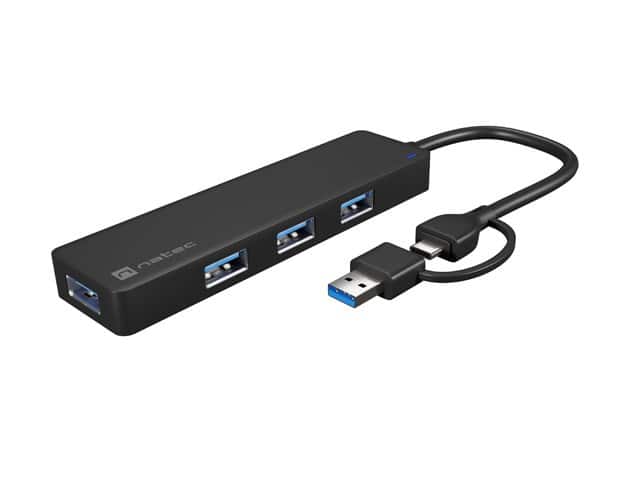 NATEC HUB USB-C 3.0 MAYFLY 4-PORTY + ADAPTER USB-A NHU-2023 — zdjęcie 1 z 6