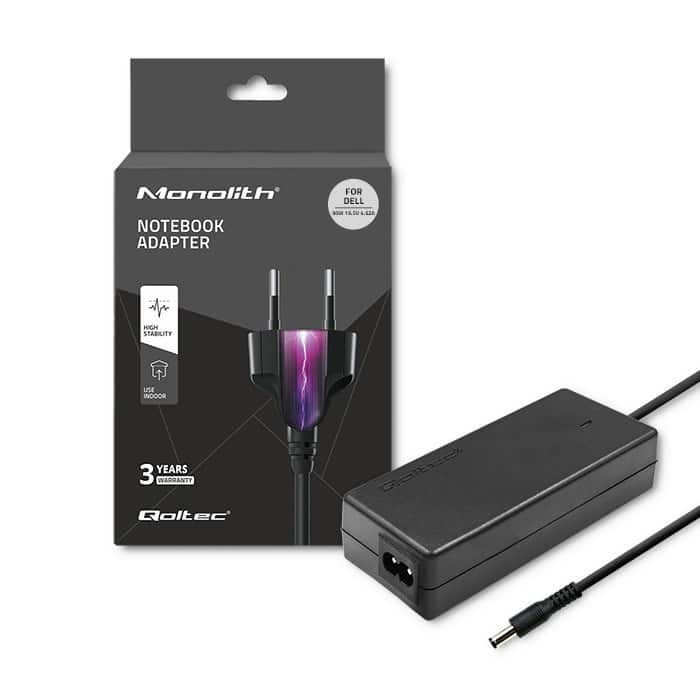 Zasilacz Qoltec 51516.90W do notebooka DELL (19,5 V; 4,62 A; 90W; 4.5 mm x 3 mm) — zdjęcie 1 z 8