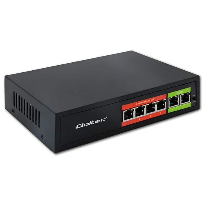 QOLTEC SWITCH POE 4XRJ45 | 2XRJ45 UPLINK | 65W | 10/100MB/S — zdjęcie 1 z 8