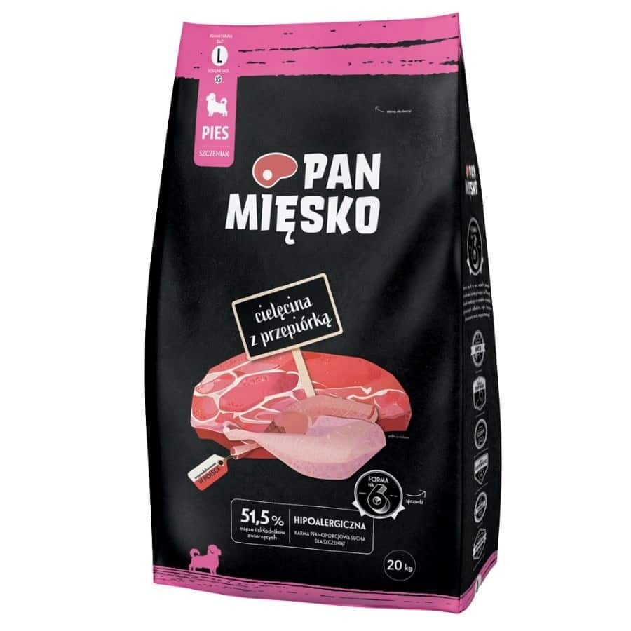 PAN MIĘSKO Cielęcina z przepiórką (szczeniak) chrupki L - Karma sucha dla psa - 20kg