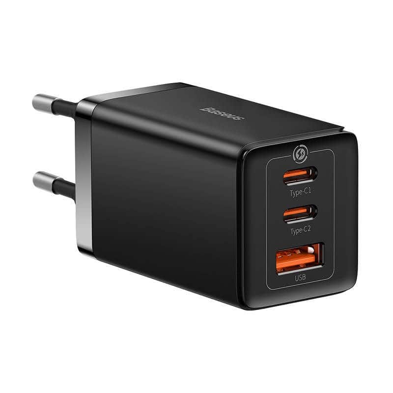 Szybka ładowarka sieciowa GaN 2xUSB C 1xUSB 65W Baseus GaN5 Pro + kabel USB C - USB C 100W - czarna — zdjęcie 1 z 5