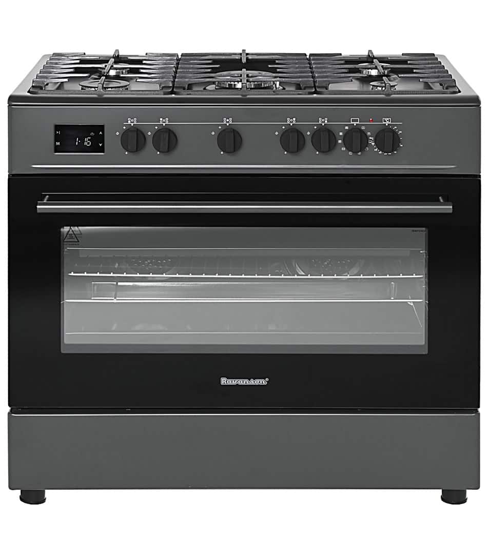 Kuchnia gazowo-elektryczna RAVANSON KWGE-K90A Cheff Modern Black | 5 palników + palnik WOK | termoobieg | rożen | czarny — zdjęcie 1 z 6