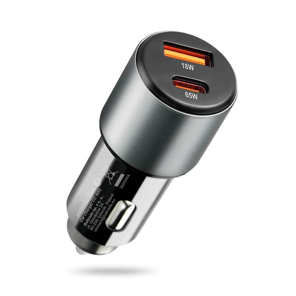 EVERACTIVE ŁADOWARKA SAMOCHODOWA 1 X USB QC3.0, 1 X USB-C PD 83W CZARNA CC-60Q — zdjęcie 1 z 7