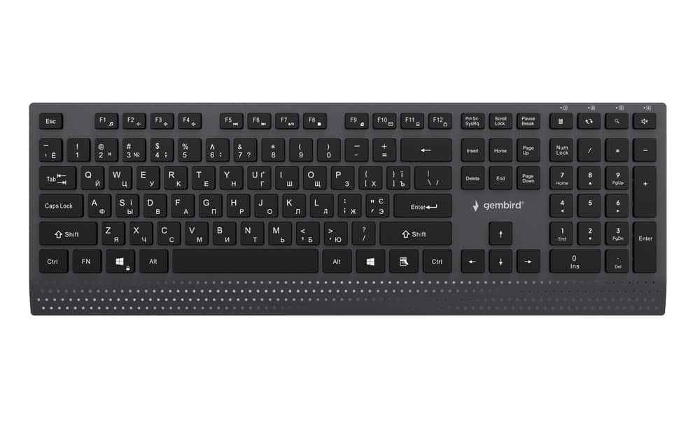 GEMBIRD PRZEWODOWA KLAWIATURA MULTIMEDIALNA SLIM USB-C, RU LAYOUT, CZARNA — zdjęcie 1 z 6