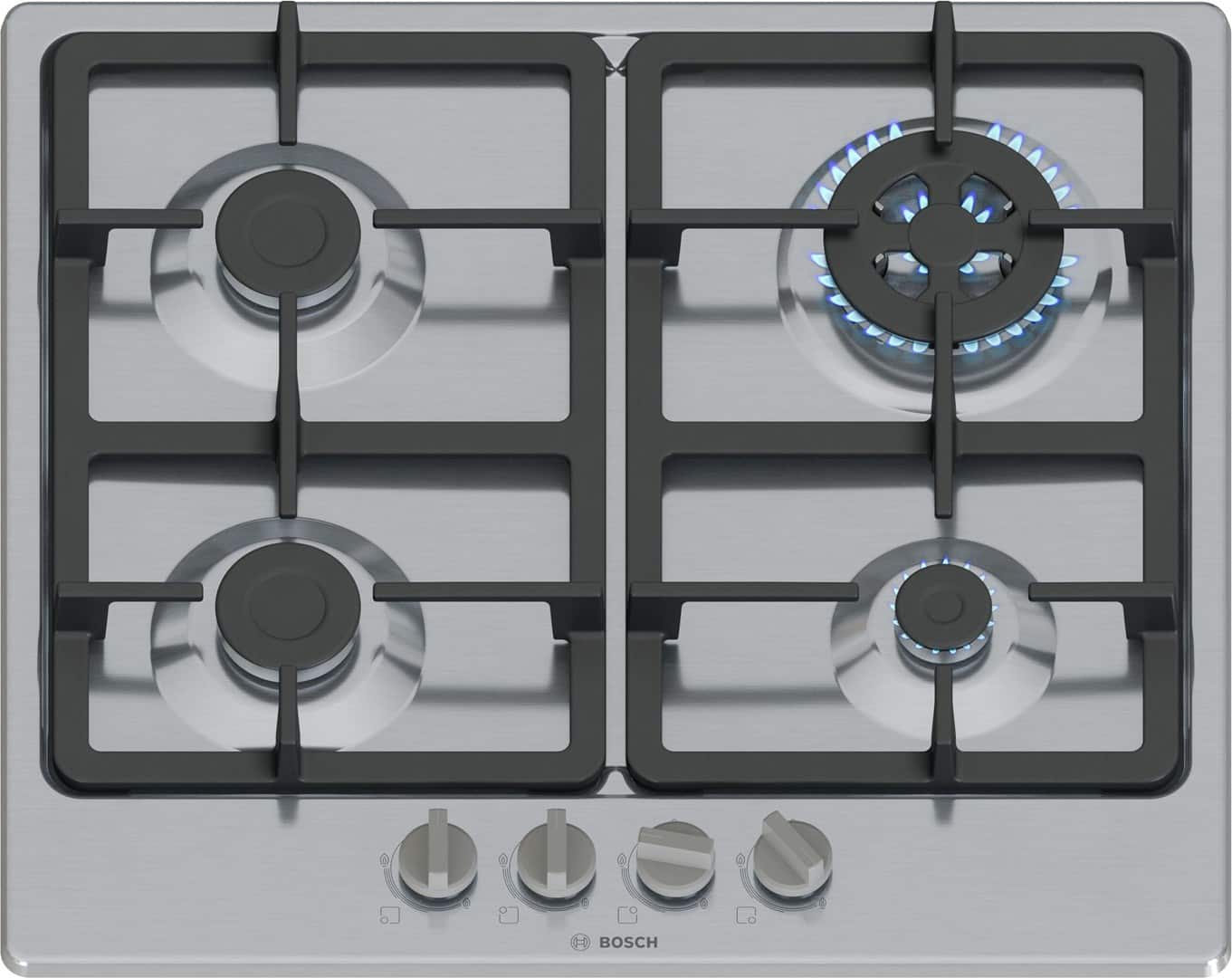 Płyta gazowa Bosch PGH6B5K90 Serie 4 60 cm | 4 palniki | palnik WOK | zapłon elektryczny | stal nierdzewna (OUTLET) — zdjęcie 1 z 6