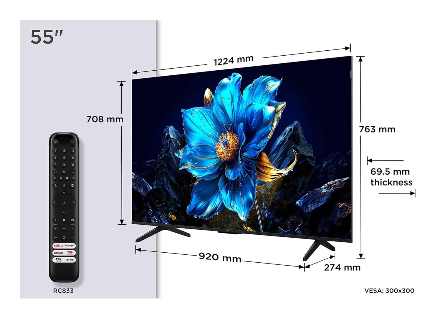 Telewizor TCL 55P79K QLED 55" 4K Ultra HD Google TV Dolby Atmos DVB-T2 Metaliczny (WYPRZEDAŻ) — zdjęcie 1 z 7