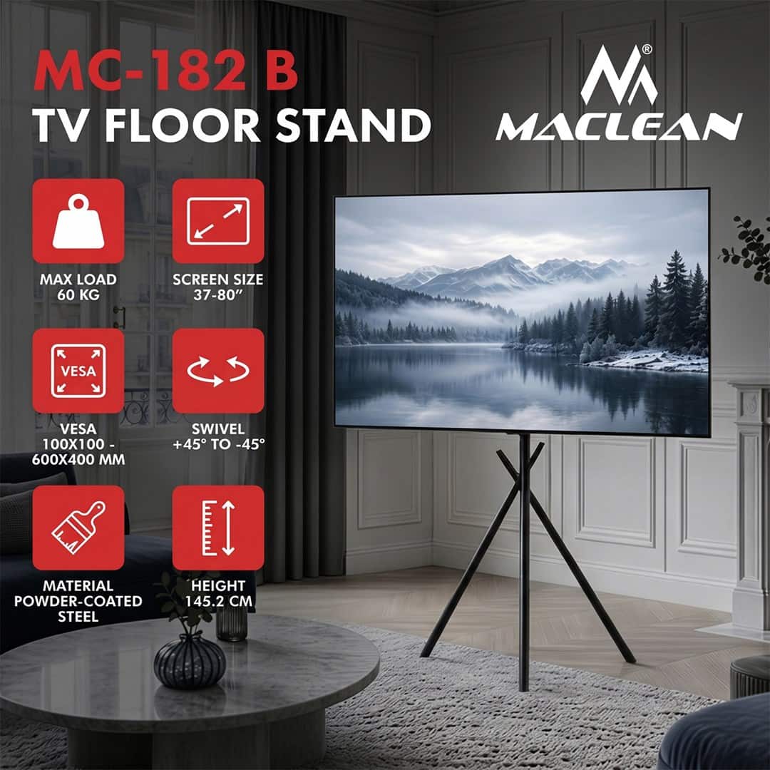 MACLEAN UCHWYT / STOJAK PODŁOGOWY DO TV, 37-80", MAX. VESA 600X400, MAX. 60KG, MC-182 B MC-182 B — zdjęcie 1 z 8