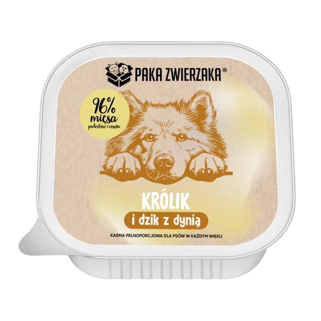 Paka Zwierzaka królik i dzik z dynią mokra karma dla psa tacka 150g — zdjęcie 1 z 3