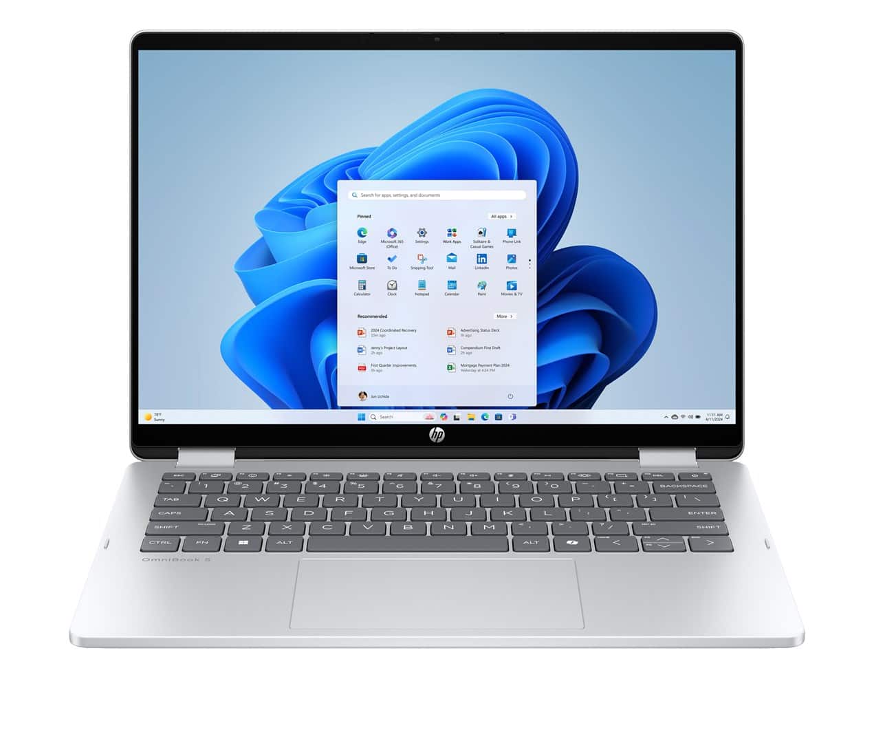 HP OmniBook 5 Flip 14-fp0216nw Core 7 150U 14.0"2K OLED Touch 300nits LBL 16GB LPDDR5 SSD512 Intel Graphics Cam1080p 68Wh Win11 Glacier Silver — zdjęcie 1 z 8