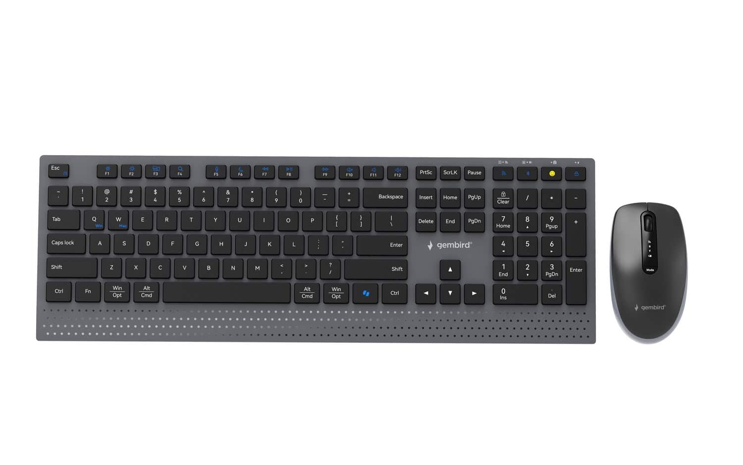 GEMBIRD BEZPRZEWODOWY ZESTAW KLAWIATURY + MYSZ DUAL MODE, 2.4 GHZ + BT, SLIM, UKŁAD US, KOLOR CZARNY — zdjęcie 1 z 8