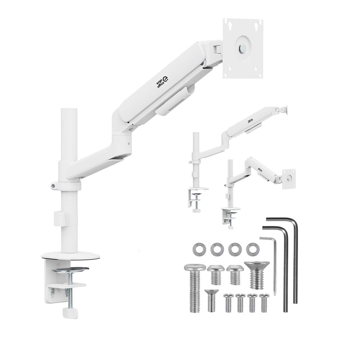 ERGO OFFICE UCHWYT / WIESZAK NA MONITOR SPRĘŻYNA GAZOWA, 17"-32", 1-10KG, BIAŁY MAT, MAX. VESA 100X100 ER-691 W — zdjęcie 1 z 8