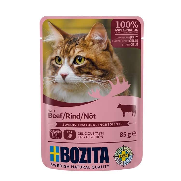 BOZITA Mięsne kawałki w galarecie z wołowiną - saszetka dla kota - 85g