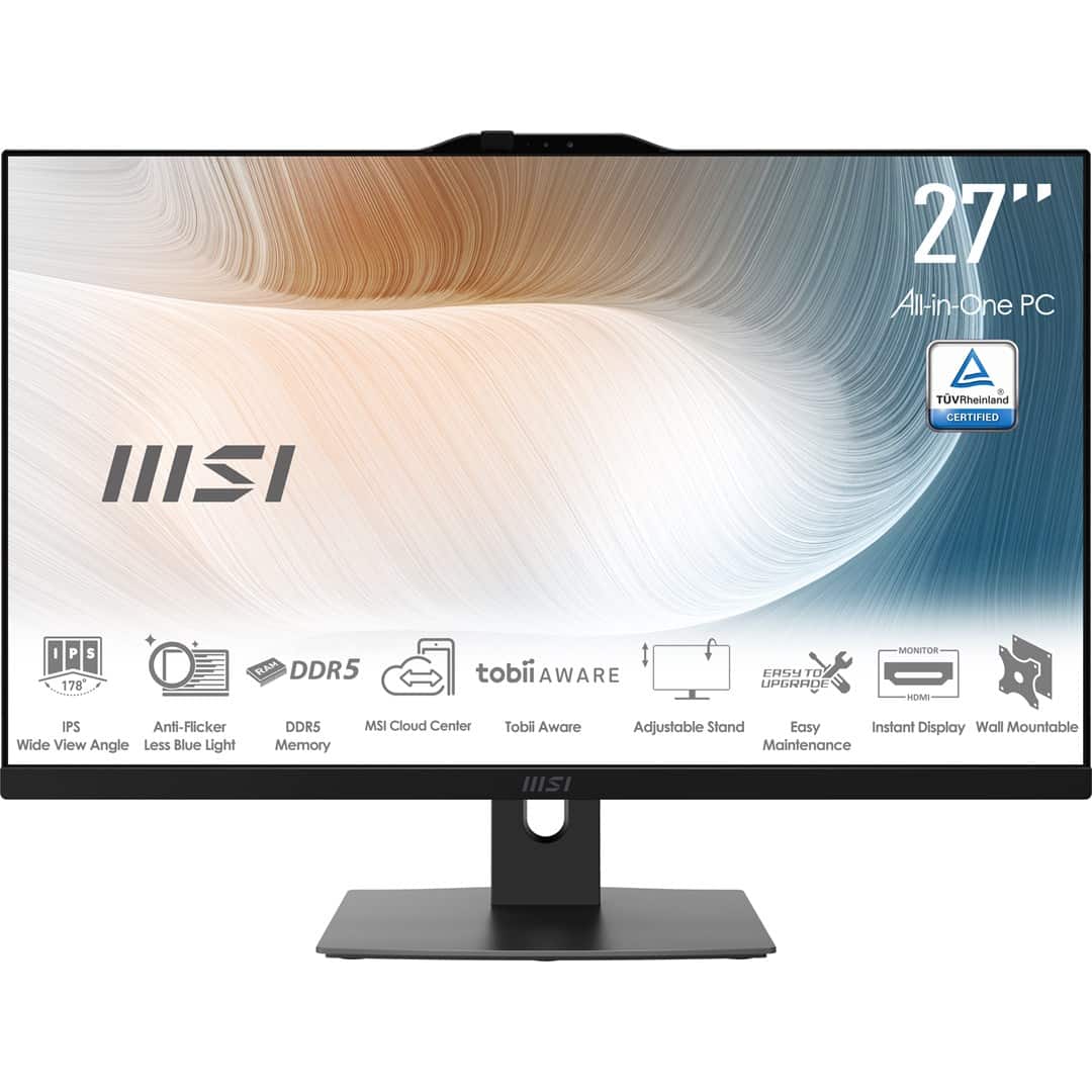 MSI AIO Modern AM272P 1M-855EU Core5-120U 27" IPS LED FHD Non-Touch Anti-Glare 16GB SSD512GB M.2 AX211 WiFi 6E Windows 11 Pro Black — zdjęcie 1 z 8
