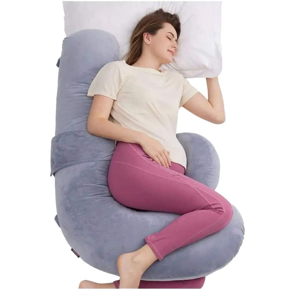 MOMCOZY PP007 poduszka ciążowa w kształcie litery F, welur szary — zdjęcie 1 z 2