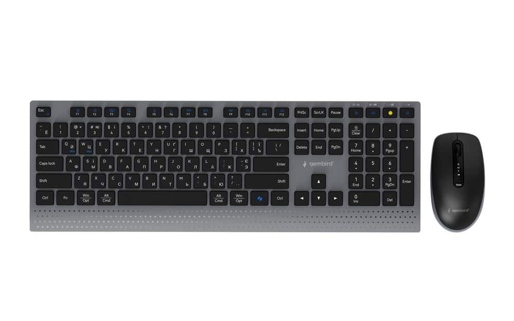 GEMBIRD BEZPRZEWODOWY ZESTAW KLAWIATURY + MYSZ DUAL MODE, 2.4 GHZ + BT, SLIM, UKŁAD RU, KOLOR CZARNY — zdjęcie 1 z 8