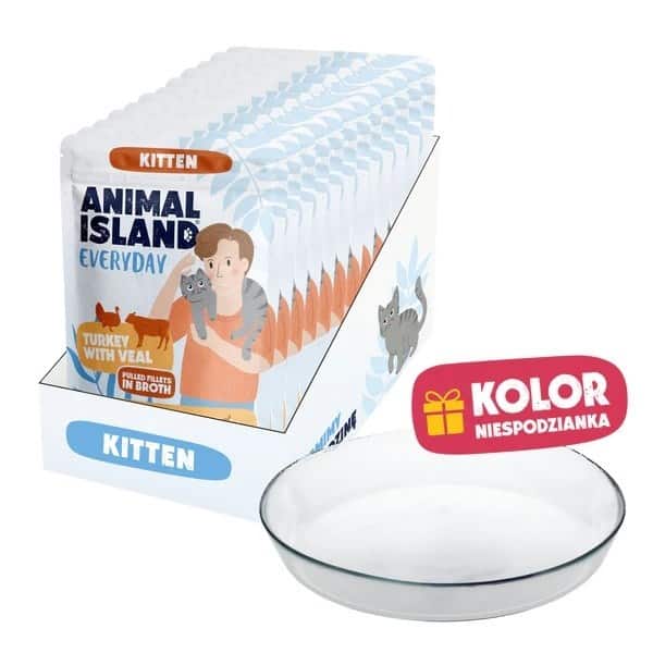 Mokra karma dla kociąt ANIMAL ISLAND z indykiem i cielęciną, 12 x 85g + talerzyk — zdjęcie 1 z 3
