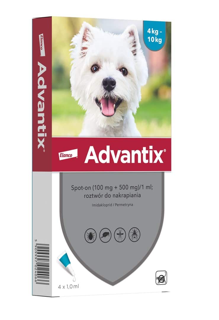 Advantix dla psów od 4 do 10kg pipeta 1,0ml (4 sztuki)