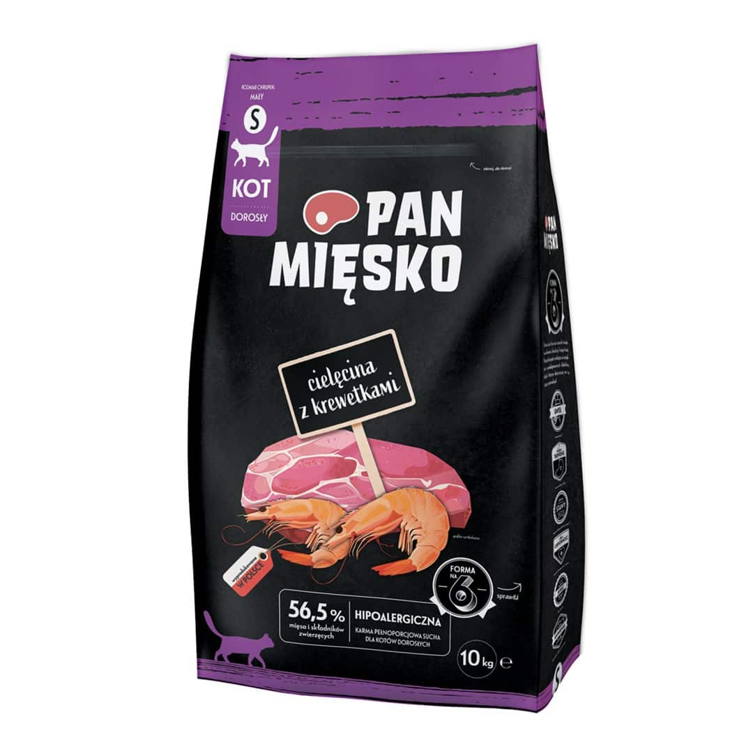 Pan Mięsko Karma sucha dla kota Cielęcina z krewetkami (dorosły) chrupki S 10kg