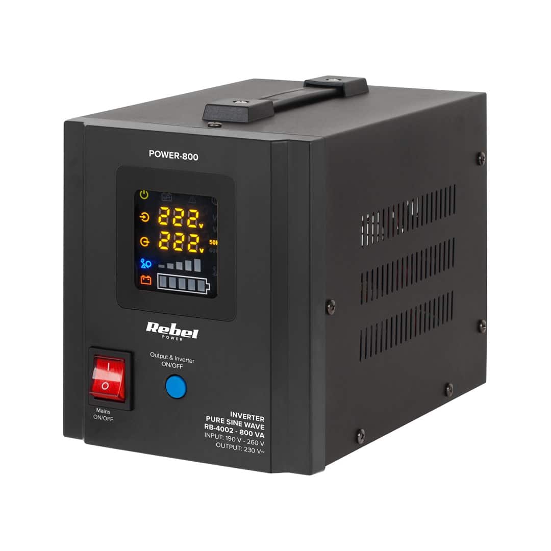 Zasilacz Awaryjny Rebel POWER-800 - przetwornica z czystym przebiegiem sinusoidalnym i funkcją ładowania 12V 230V 800VA/500W — zdjęcie 1 z 4