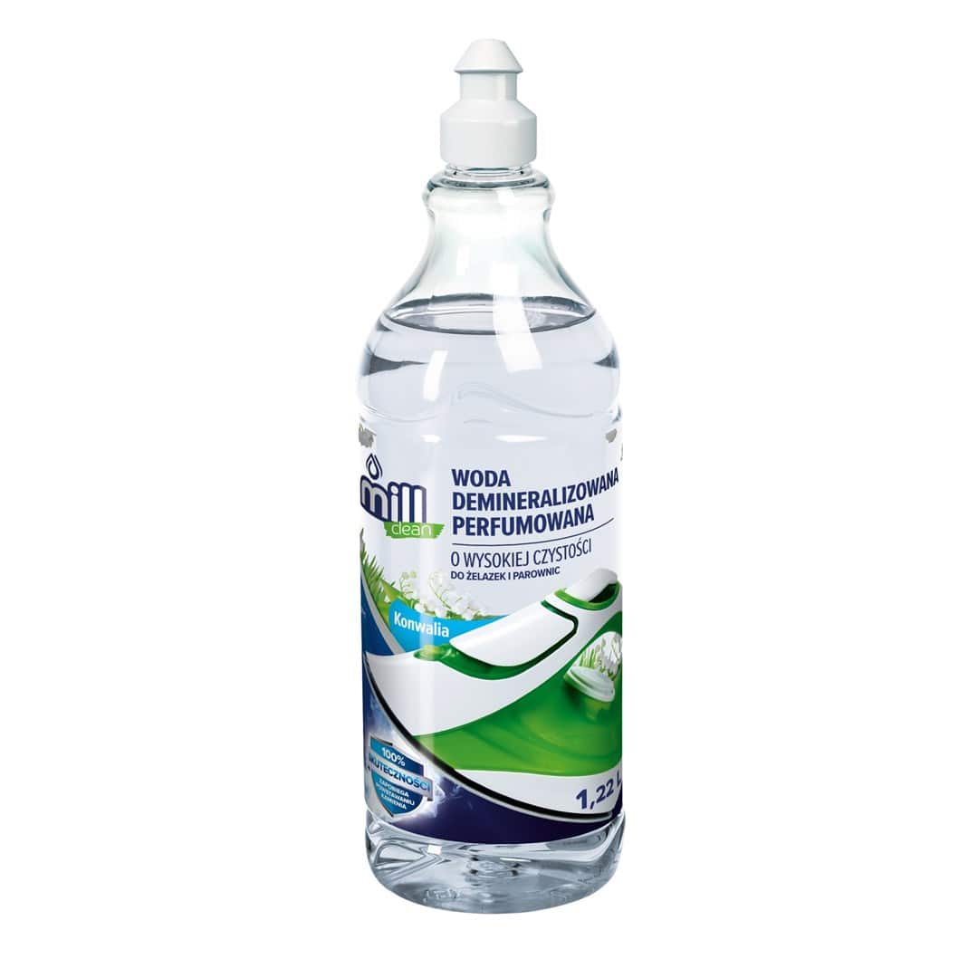 MILL CLEAN Woda demineralizowana perfumowana Konwalia do żelazek, produkt do prasowania. 1,22L — zdjęcie 1 z 2