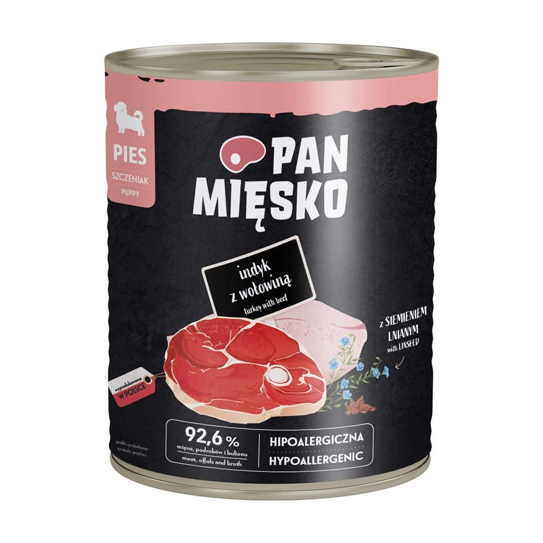 Pan Mięsko Karma mokra dla psa Indyk z wołowiną (szczeniak) 800g