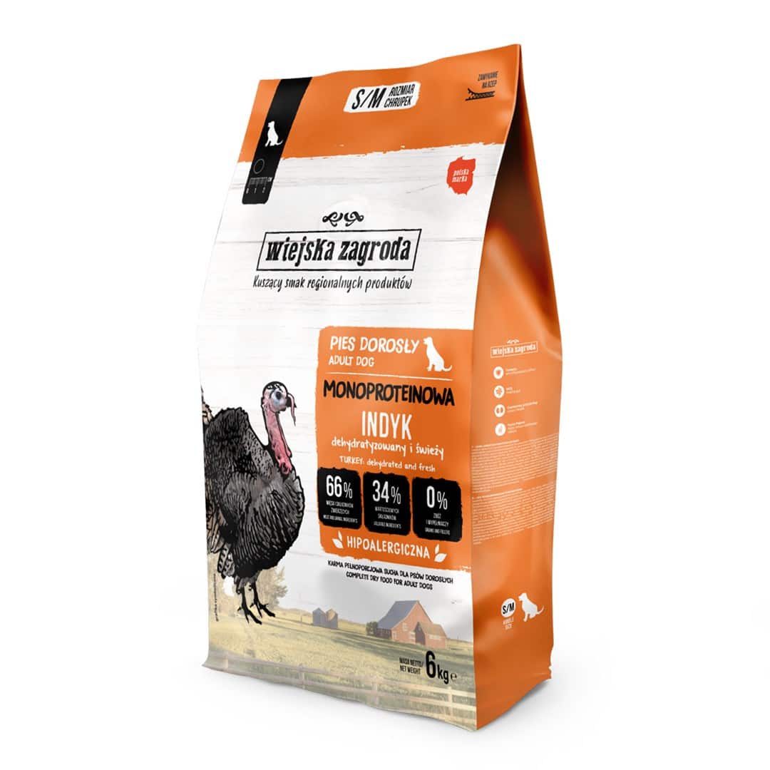 WIEJSKA ZAGRODA Monobiałkowa Indyk (dorosły) - Karma sucha dla psa - 6kg