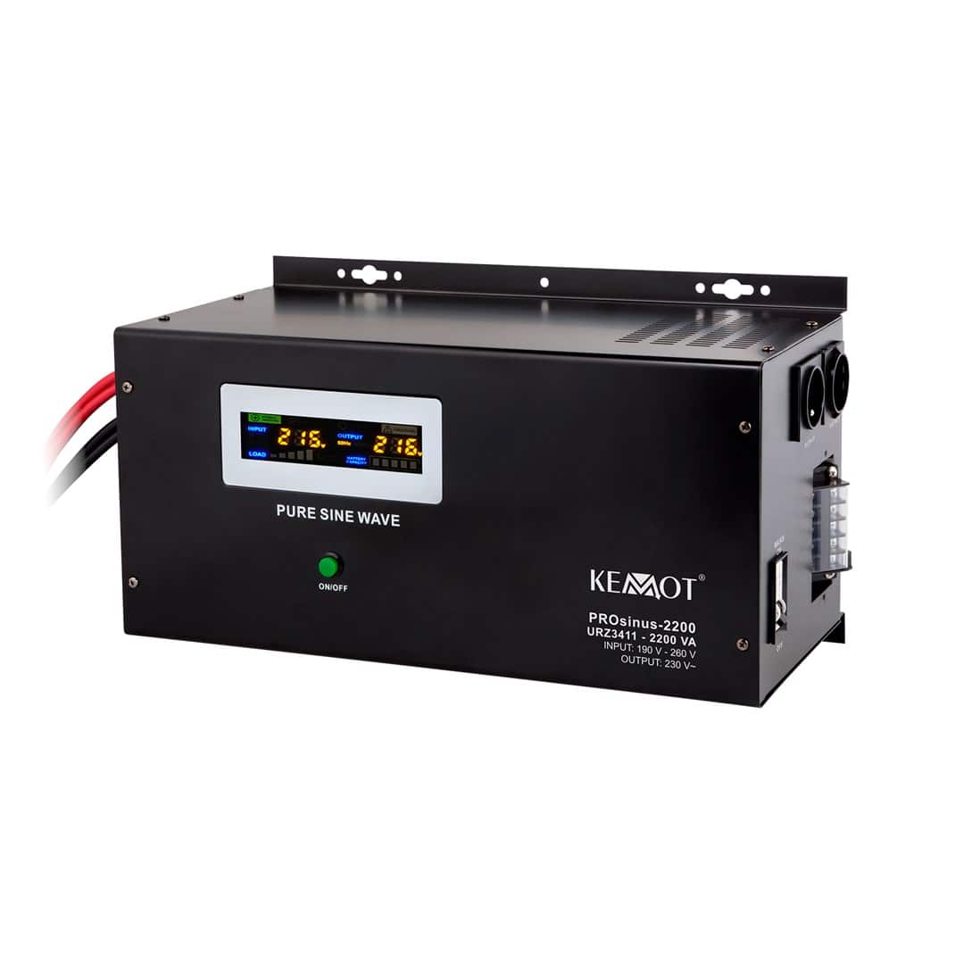 Zasilacz awaryjny naścienny KEMOT PROsinus-2200 przetwornica z czystym przebiegiem sinusoidalnym i funkcją ładowania 12V 230V 2200VA/1600W — zdjęcie 1 z 4