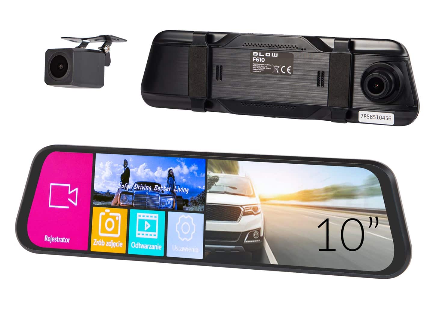 BLOW REJESTRATOR VIDEO BLACKBOX DVR F610 LUSTERKO EKRAN 10" + KAMERA COFANIA — zdjęcie 1 z 8