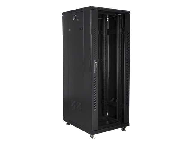 Szafa jednosekcyjna, zamykana na zamek Lanberg FF01-6832-12B (32U; 19'' / 600mm / 800 mm; stojąca; Pełne, Szklane; 800 kg; kolor czarny) — zdjęcie 1 z 4
