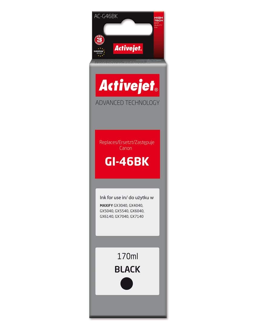 Activejet AC-G46BK Buteleczka z tuszem z atramentem (zamiennik Canon GI-46BK; Supreme; 170 ml; czarny)