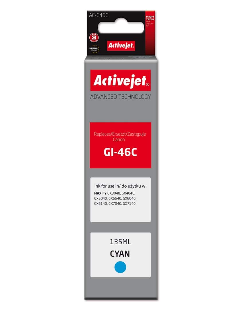 Activejet AC-G46C Buteleczka z tuszem z atramentem (zamiennik Canon GI-46C; Supreme; 135 ml; niebieski)