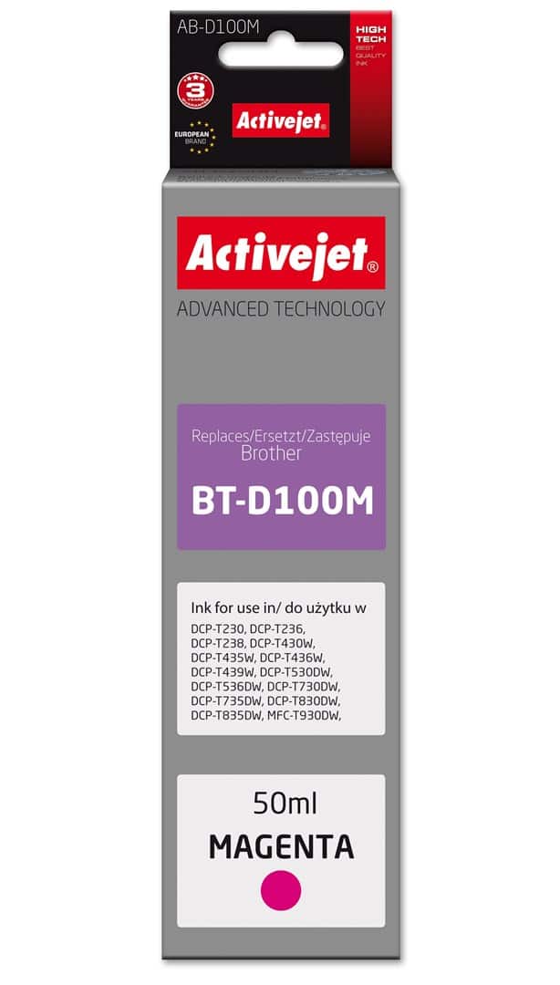 Activejet AB-D100M Buteleczka z tuszem z atramentem (zamiennik Brother BT-D100M; Supreme; 50 ml; czerwony)