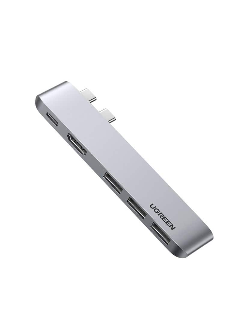 Ugreen  wielofunkcyjny HUB 2x USB Typ C na USB Typ C PD (Thunderbolt 3, 100W, 4K@60 Hz, 10 Gbps) / HDMI 4K@30 Hz / 3x USB 3.0 do MacBook Pro / Air szary — zdjęcie 1 z 6