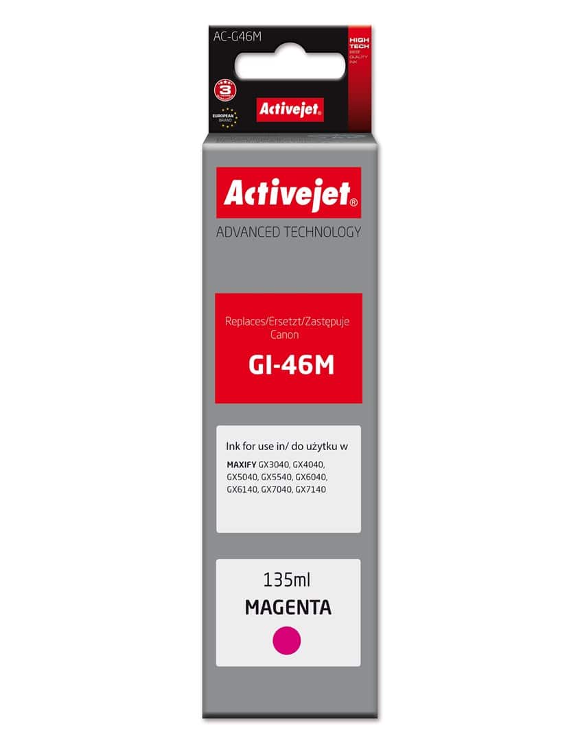 Activejet AC-G46M Buteleczka z tuszem z atramentem (zamiennik Canon GI-46M; Supreme; 135 ml; czerwony)