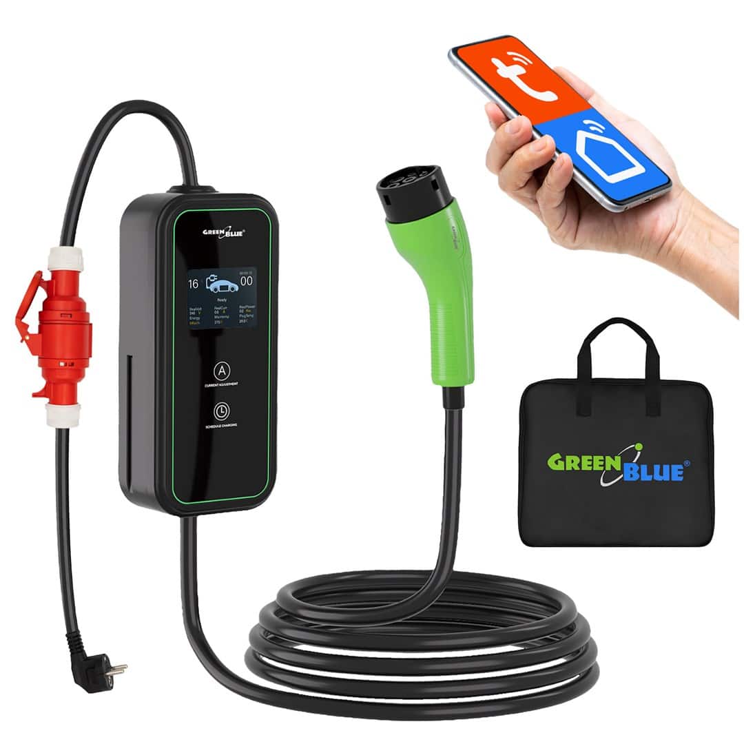 GREENBLUE ŁADOWARKA SAMOCHODÓW PRZENOŚNA, TYP 2, DŁ. PRZEW. 6,8M, IP65, 11KW, 220-380V AC 50/60HZ, 16A, 3 FAZY, GB1100 — zdjęcie 1 z 8