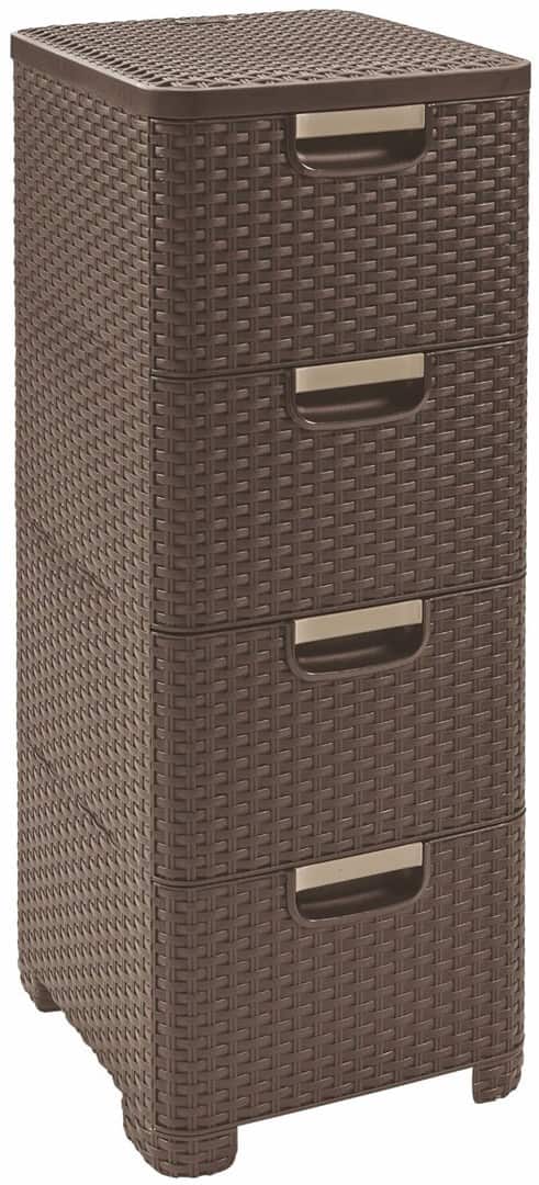 Regał z szufladami 4x14L rattan ciemny brąz 209906 CURVER