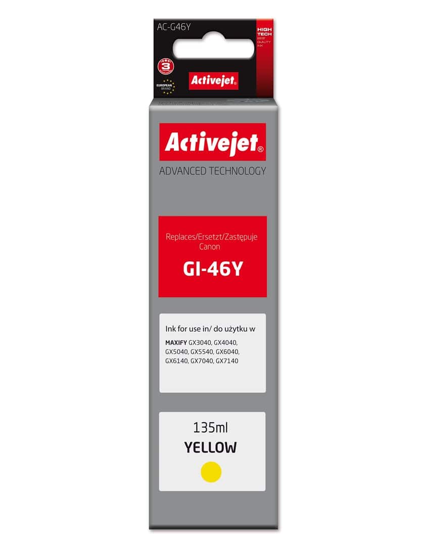 Activejet AC-G46Y Buteleczka z tuszem z atramentem (zamiennik Canon GI-46Y; Supreme; 135 ml; żółty)