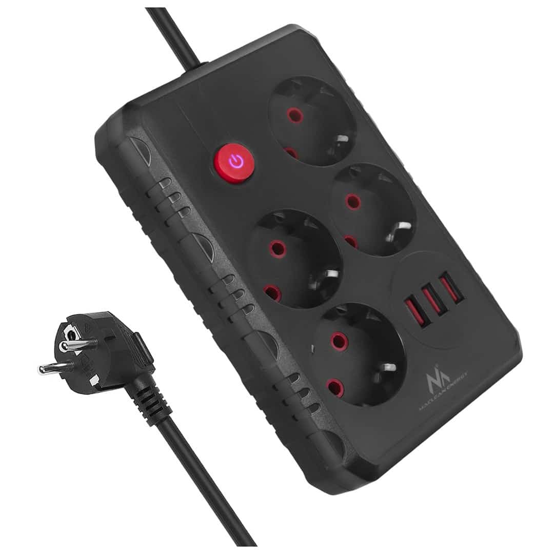 MACLEAN MCE392 B, Listwa Zasilająca 4 Gn., 3xUSB, 2500W