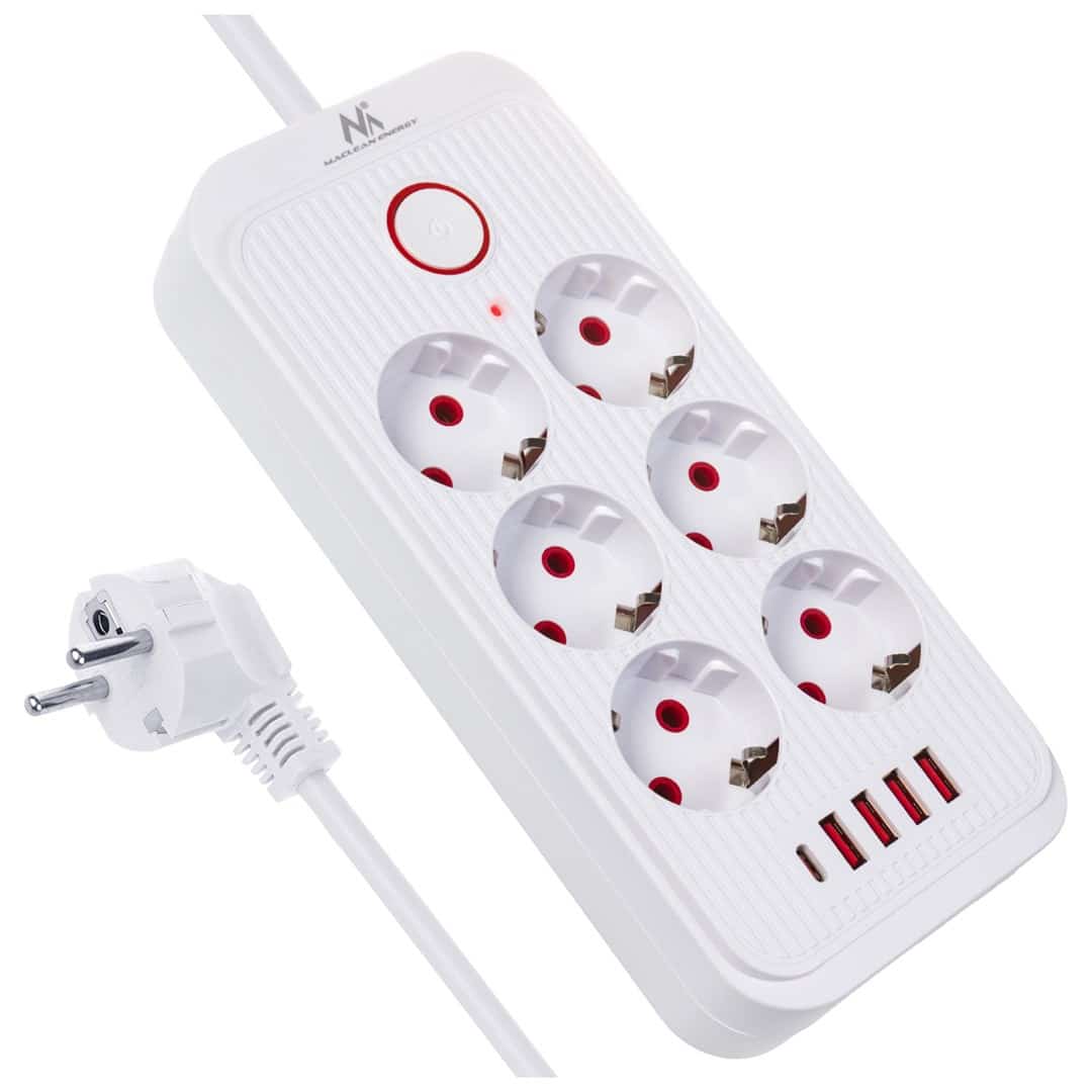 MACLEAN MCE389 W - Listwa zasilająca 6 gniazd + 4 USB, 2500W