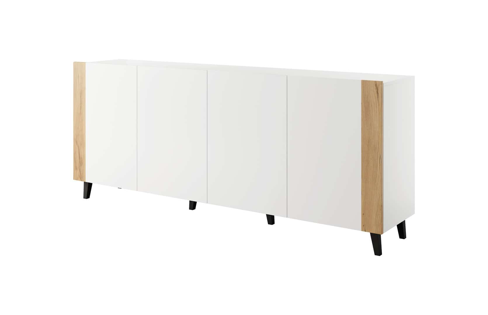 Komoda FARO 200x42x82 biały mat + dęb craft