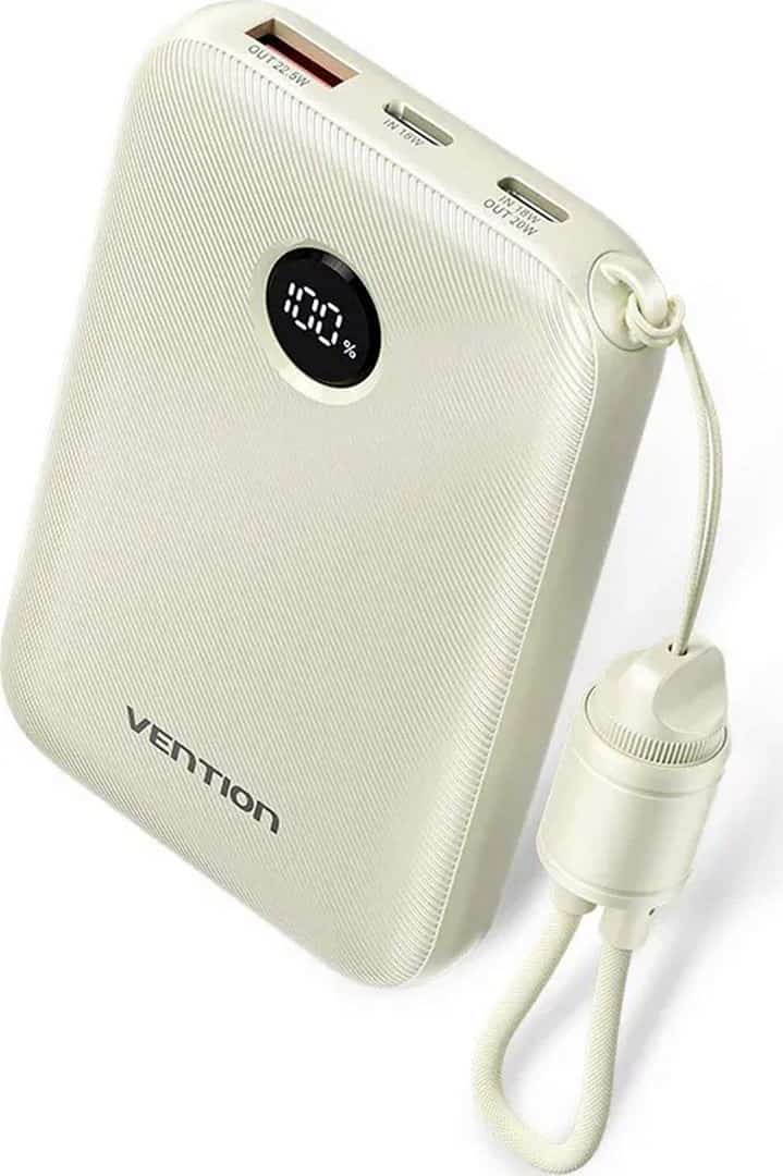 Powerbank Vention 10000mAh 22,5W 3 Porty Beżowy