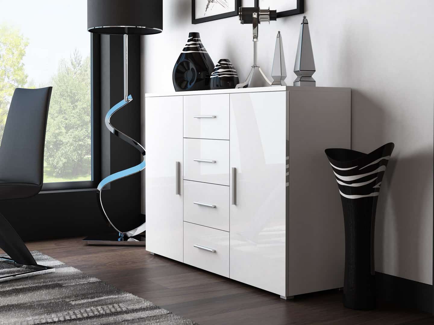Komoda UNI biały/biały połysk (WHITE)