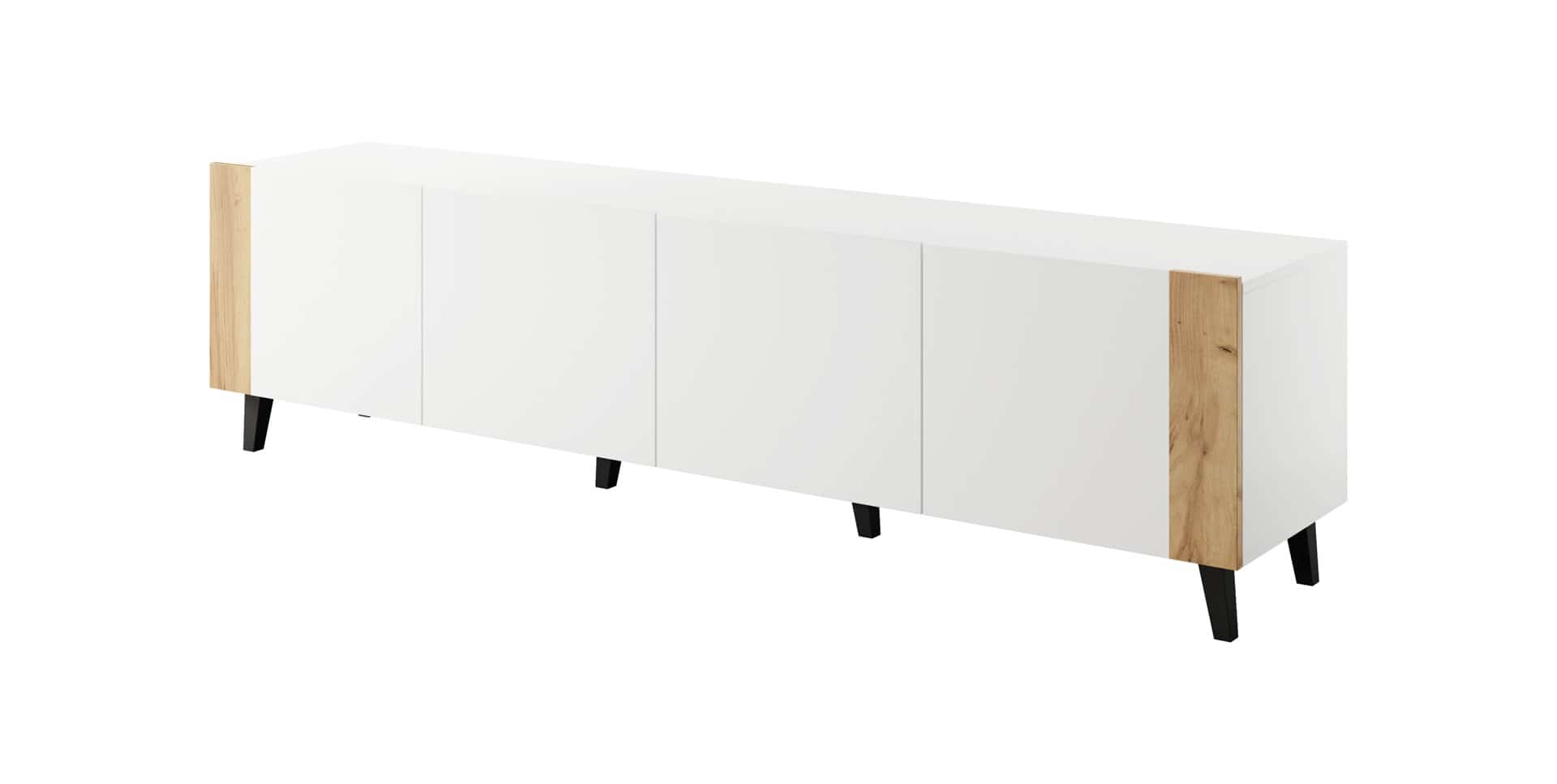 Szafka RTV FARO 200x42x52 biały mat + dęb craft